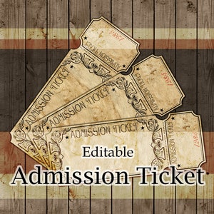 Entrada Entrada Invitación Fiesta Boda Carnaval Circo Película Guardar la Fecha Steampunk Digital Editable Imprimible Manchado Rústico