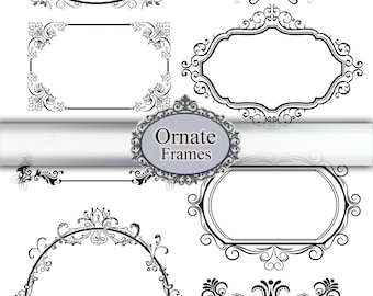 Digital Frames Set Vintage Ornate Art Deco Nouveau Pack Page Scrapbooking Custom Printable Labels Label Container Cosmetic Card Making