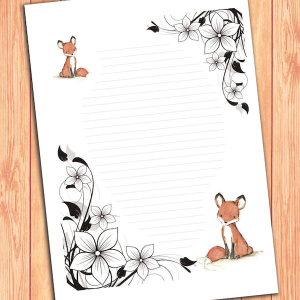 Note Pad Paper Notes Filofax A5 Printable Sheet Insert Woodland Animals Fox Page To Dos List Daily Weekly Planner Organiser Instant Download