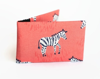 Credit Card Holder, Oyster Card Wallet, Business Card Holder, Subway Pass Case - Zebra on coral