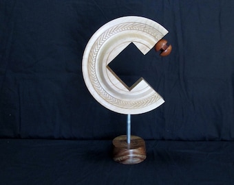sculpture art lathe turned circle square sphere arrow small freestanding wood wooden carved