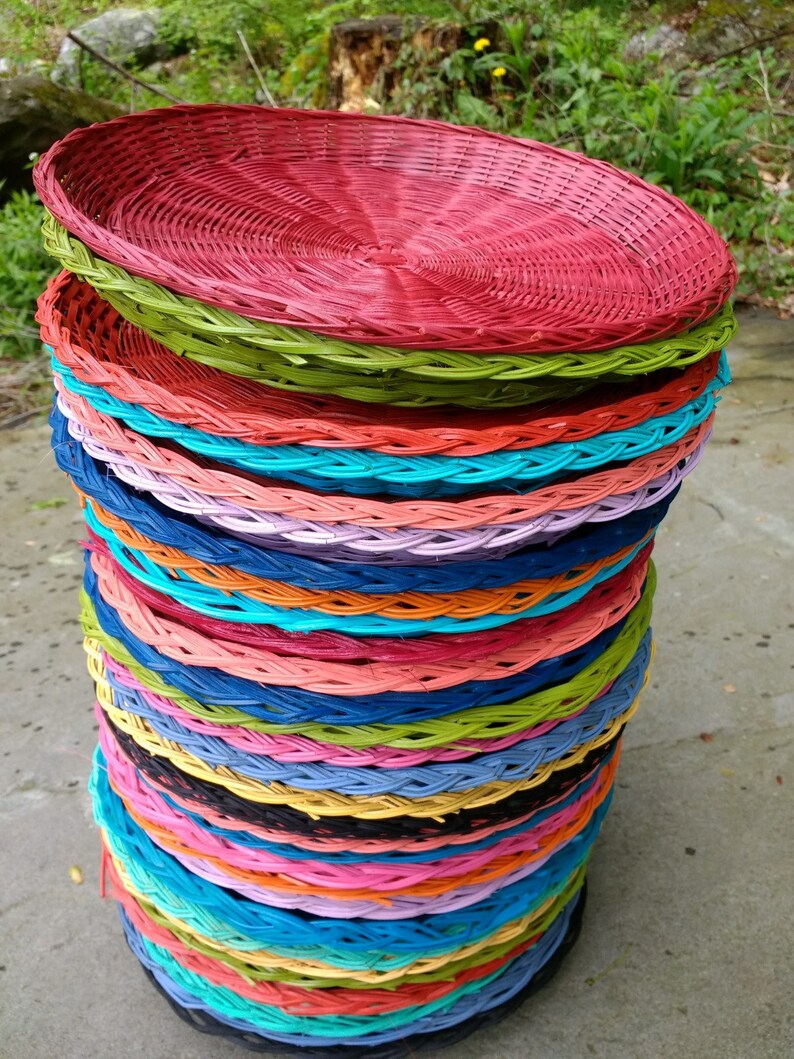 FOUR Wicker Paper Plate Holders Picnic Colorful Painted Etsy