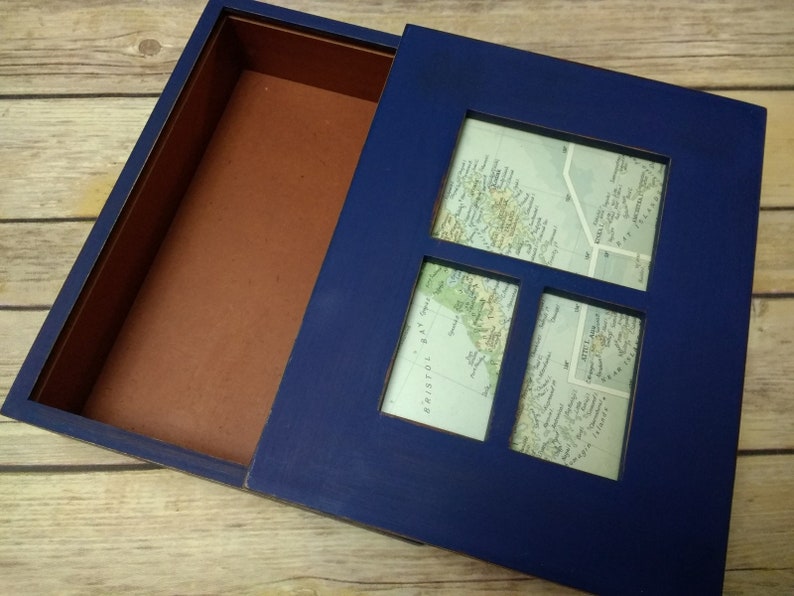 Jewelry Box Navy Blue Jewelry Box / Map Photo Box / Jewelry Etsy