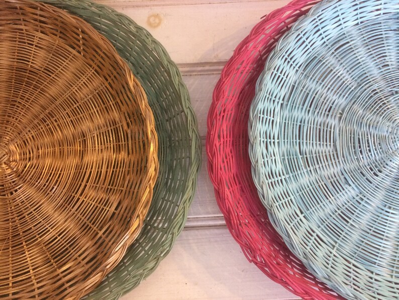 Four Wicker Paper Plate Holders Picnic Colorful Painted Image 0