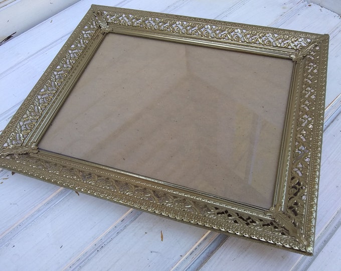 Vintage Midcentury Ornate Frame 8x10 Gold Metal Easel Back Etsy