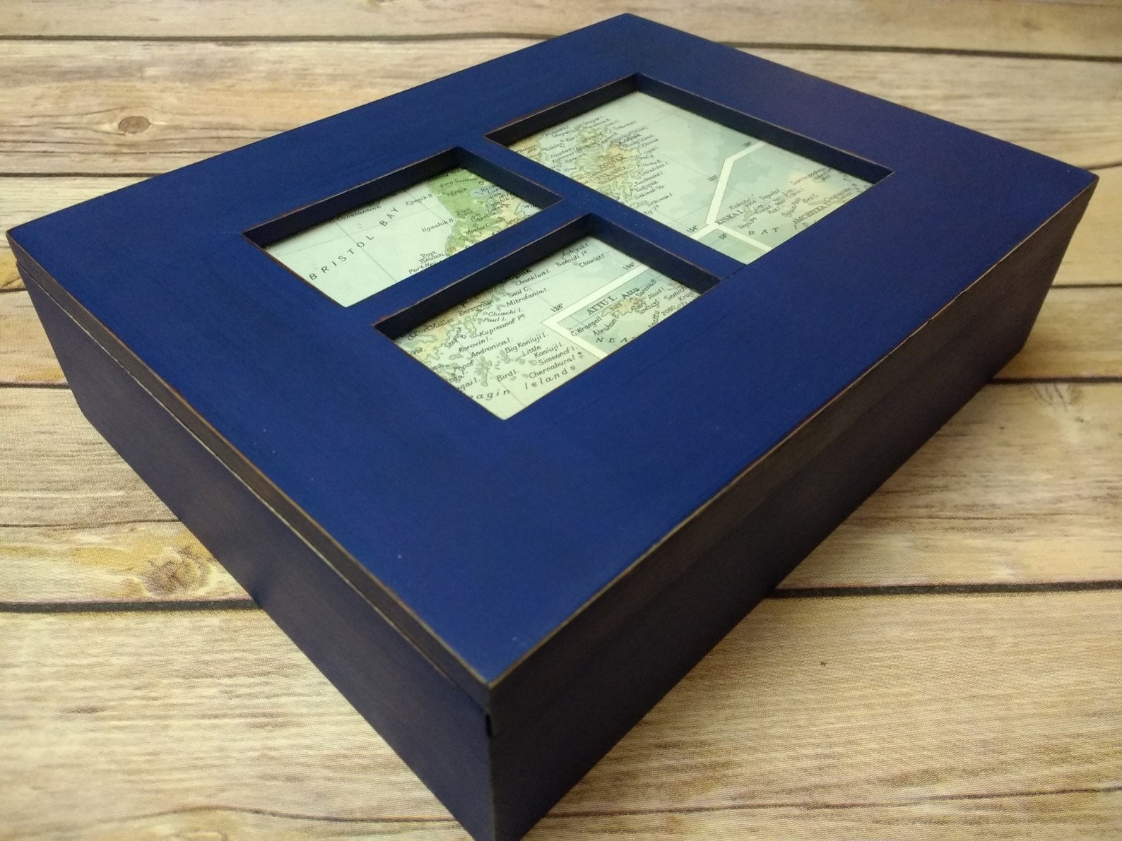 Jewelry Box Navy Blue Jewelry Box / Map Photo Box / Jewelry Etsy