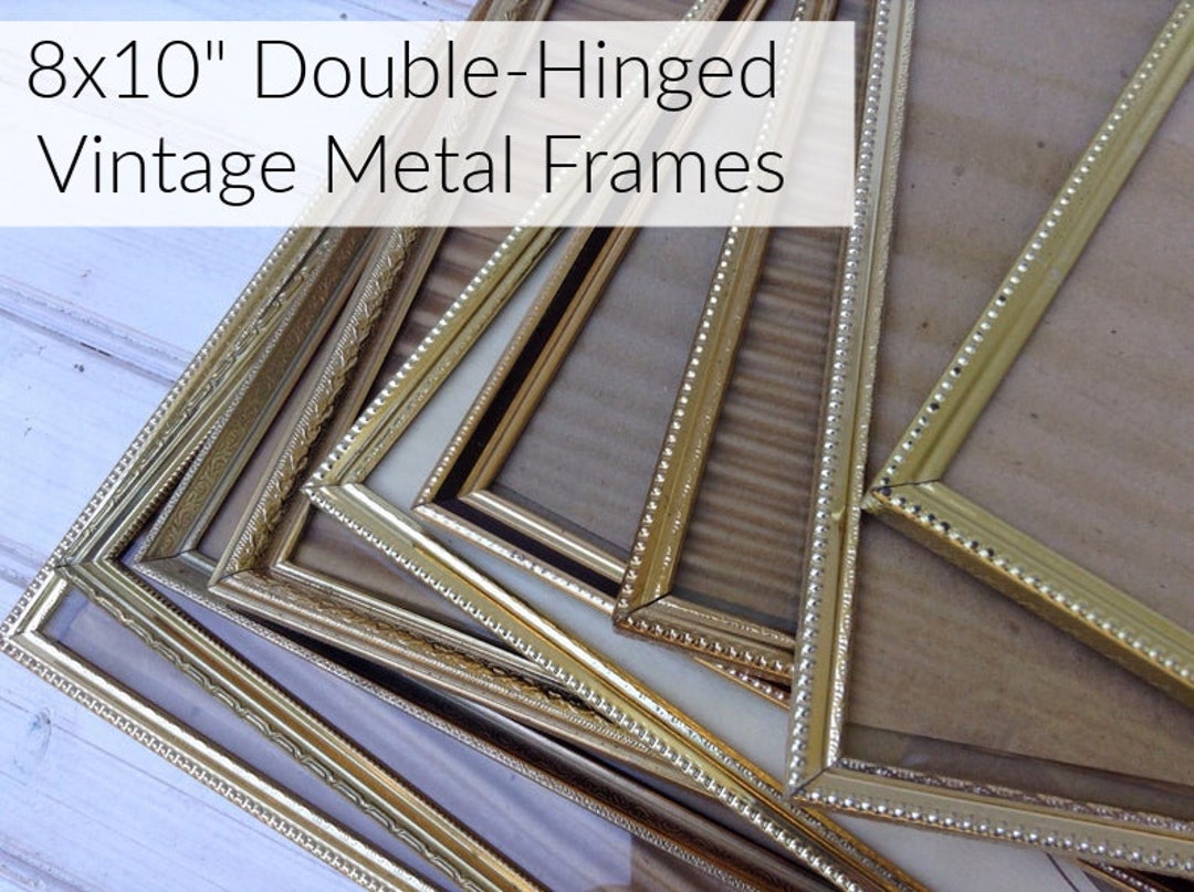 Vintage Doublehinged Gold Metal Picture Frames With Glass Etsy