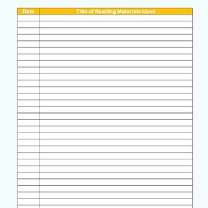 Peut inclure: Un journal de lecture blanc avec les mots "BOOK LOG" en orange. Le journal a un en-t&ecirc;te jaune avec les mots "Date" et "Titre des documents de lecture utilis&eacute;s". Le journal comporte de nombreuses lignes horizontales pour l'&eacute;criture.