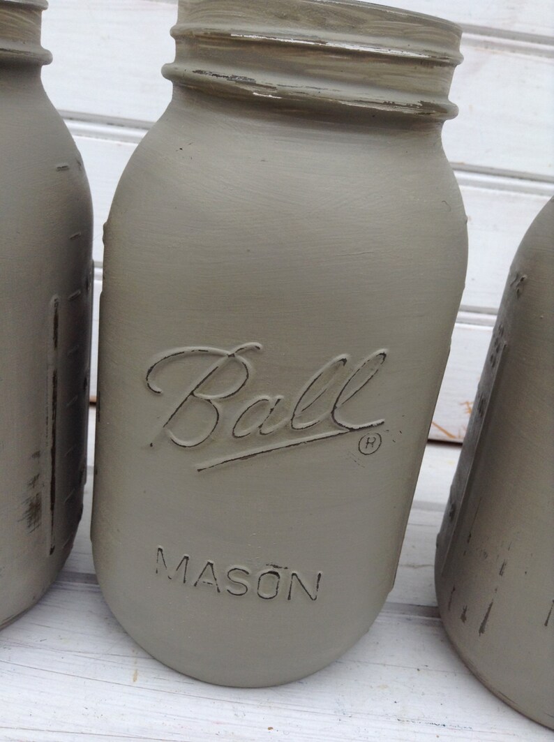Gray Grey Chalk Paint QUART Mason Jars Set of 3 Shabby Chic Etsy