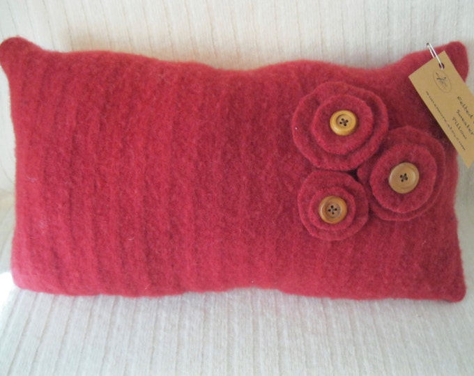 Felted Wool Red Sweater Pillow With Brown Wood Buttons & Wool Etsy