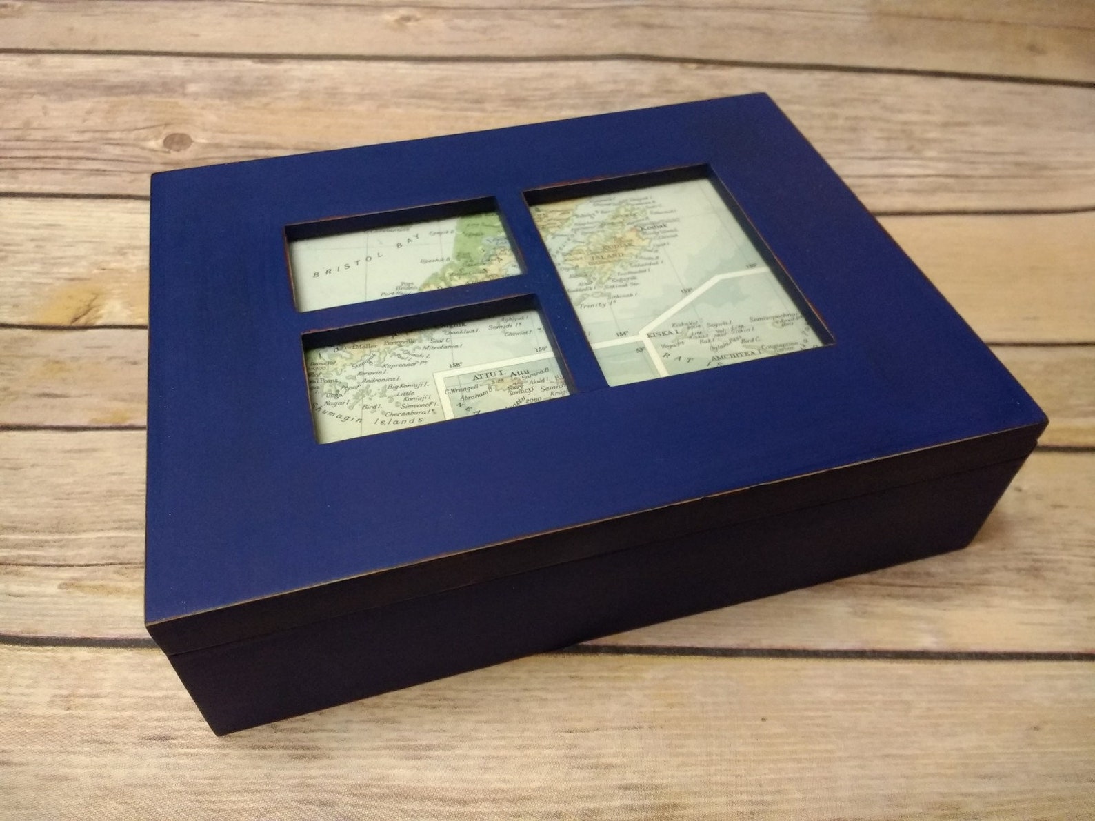 Jewelry Box Navy Blue Jewelry Box / Map Photo Box / Jewelry Etsy