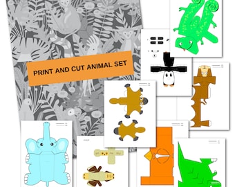 Print & Cut Animal Set, paper animals, preschool paper craft, animal craft, handicraft, cutting project, homeschool, kindergarten