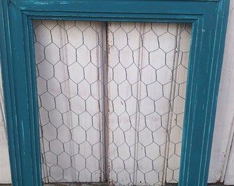 Chicken Wire Frame Turquoise Blue Aqua 15 x 18  11x14 Shabby Chic Upcycled Office Organization Jewelry Storage  Memo Board Boho Cottagecore