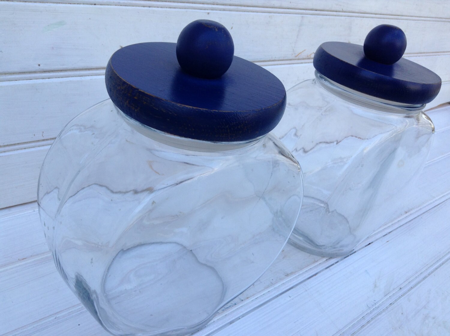 Glass Counter Jars with Navy Blue Painted Wood Lids. Kitchen Etsy
