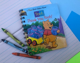Upcycled Blank Notebook, Pooh book, Blank Journal, Recycled Notepad, Sketchbook, Vintage Children's Book, Repurposed, Journal