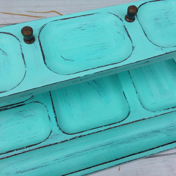 Jewelry Valet Tray / Key West Blue Upcycled Vintage Storage  /  Shabby Chic Jewelry Organization / Painted Home Decor (080)