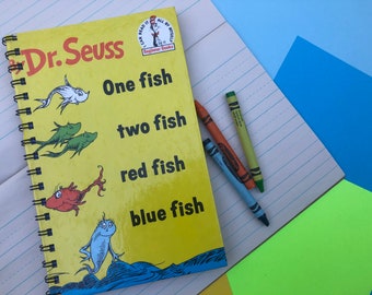 Upcycled Blank Notebook, Dr. Seuss,  one fish, Blank Journal, Recycled Notepad, Sketchbook, Vintage Children's Book, Repurposed, Journal