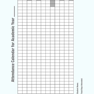 Peut inclure: Un calendrier de pr&eacute;sence blanc pour l'ann&eacute;e scolaire, avec une grille pour le suivi des pr&eacute;sences. Le calendrier comprend les mois de juillet &agrave; juin, avec des espaces pour le nom de l'&eacute;l&egrave;ve et le total des jours de pr&eacute;sence.
