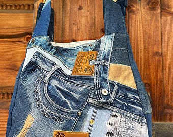 Crazy fantasy denim and sailor scraps recycled hippie bag  hippie boho bohemian style