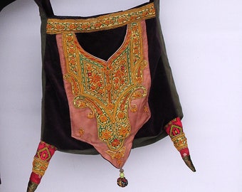 Embroidered Sari Hippie Bag: Recycled Boho Velvet Crossbody