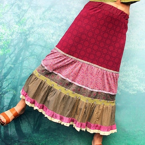 M-M/L Boho shabby chic floral small pattern frilly folk  hippie style long skirt