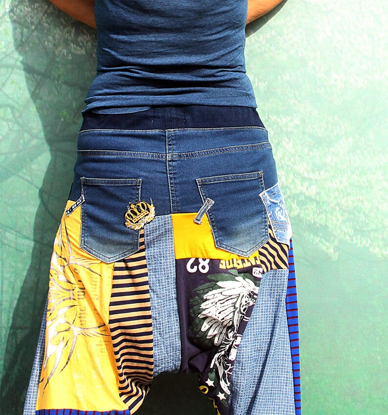 ML Crazy Yoga Denim Pants Pop Art Printed Recycled Patchwork Etsy