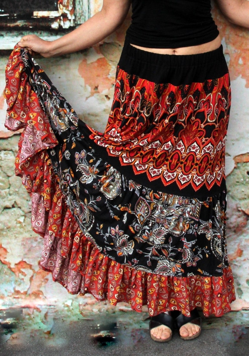 M-XL Gypsy Dance Hot Colors Hippie Boho Long and Wide Skirt - Etsy