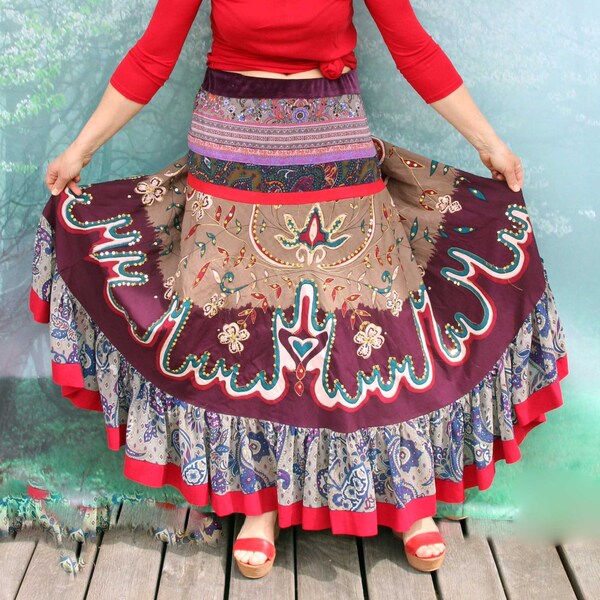 Gypsy fantasy embroidered tribal hippie boho skirt