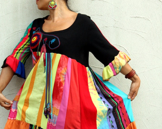 M-XL Fantasy Rainbow Recycled Dress Tunic Gypsy Hippie Boho - Etsy