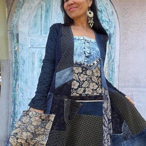 Tuniektop met gerecycled patchwork: boho-jacquard, denim, romantische stijl