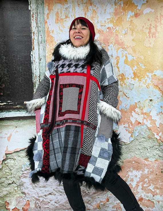 Recycled Patchwork Tunic Coat Poncho: Sweaters Fake Fur Denim Boho Hippie - Etsy Recycled Patchwork Tunic Coat Poncho: Sweaters Fake Fur Denim Boho Hippie - Etsy