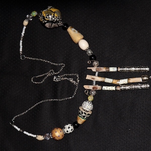 Boho Ethnic Necklace: Paper Mache, Polymer Clay & Recycled Beads