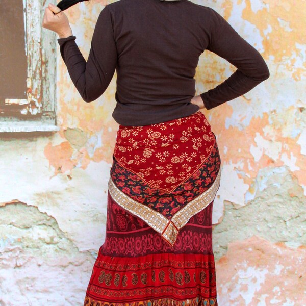 M-L Gypsy long recycled skirt and scarf hippie boho style