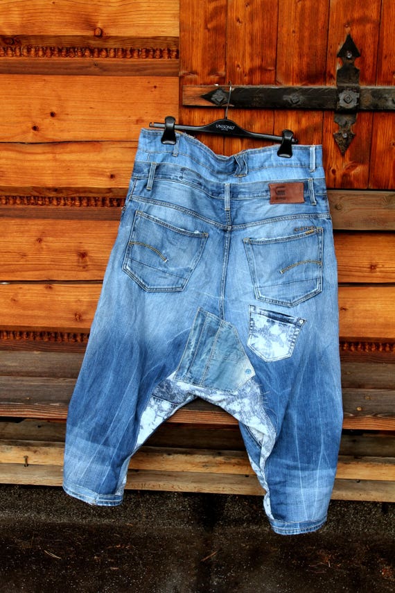 L-XL yoga pants denim jeans recycled hippie boho style | Etsy