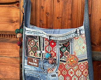 Crazy fantasy denim  recycled hippie bag  hippie boho bohemian style