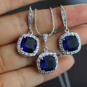 sapphire blue bridal jewelry set earring necklace set blue jewelry set wedding jewelry image 2