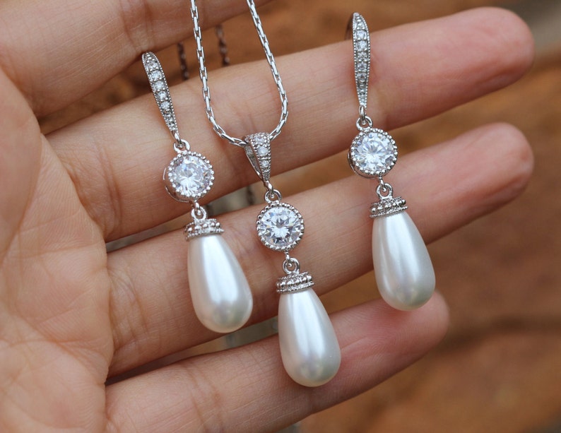 Pearl Bridal Jewelry Set Pearl Wedding Jewelry Pearl Drop Etsy