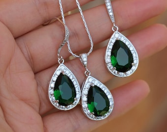 Emerald green bridal set green wedding set emerald green necklace earring set bridesmaid jewelry