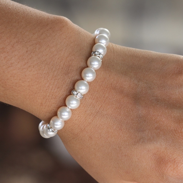 Swarovski Perle Hochzeit Armband, weiße Perle Braut Armband, Perle Brautjungfer Armband Perle Armband Braut Birne Armband