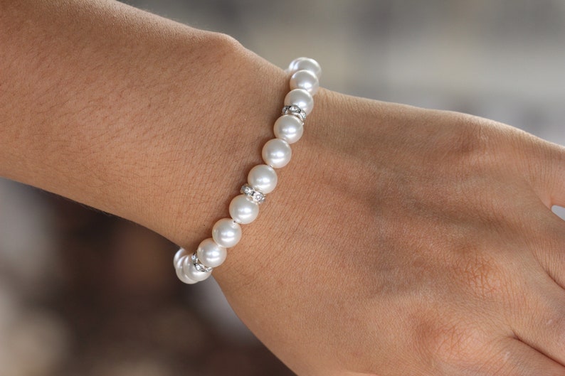 Swarovski Pearl Wedding Bracelet , white pearl bridal bracelet , pearl bridesmaid bracelet pearl bracelet bridal pear bracelet image 1