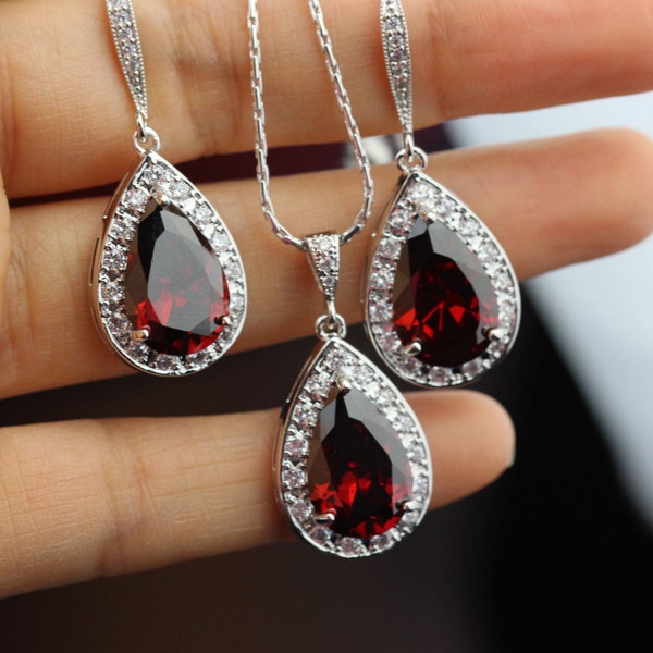 garnet necklace earring and bracelet set