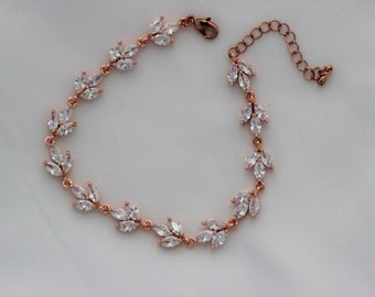 rose gold brcelet flower bracelet rose gold jewelry bridal bracelet Simple bracelet cz bracelet bridesmaid bracelet bridal jewelry