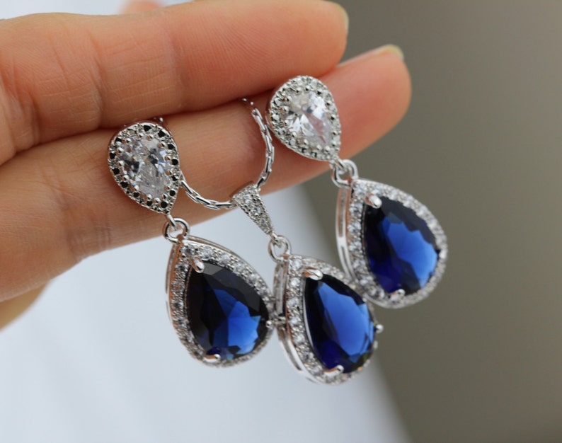 sapphire jewelry bridal blue jewelry set wedding blue jewelry set sapphire jewelry set image 2