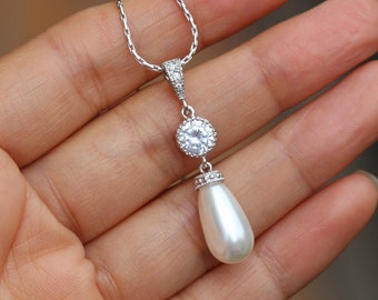 white drop necklace bridal drop necklace wedding necklace bridal jewelry bridesmaid jewelry