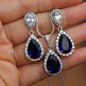 sapphire jewelry bridal blue jewelry set wedding blue jewelry set sapphire jewelry set image 1
