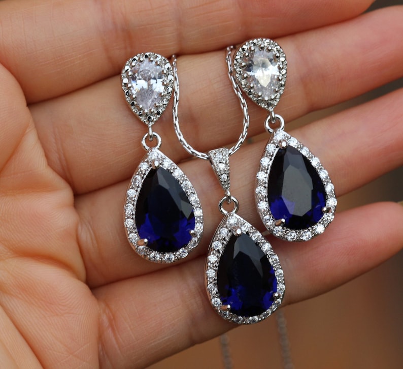 sapphire jewelry bridal blue jewelry set wedding blue jewelry set sapphire jewelry set image 1