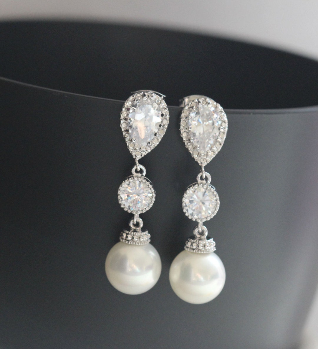 White Pearl Drop Earring , Bridesmaid Earring , Bridal Earring ...