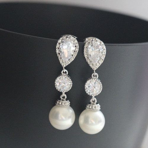 White Pearl Drop Earring Bridesmaid Earring Bridal Earring | Etsy