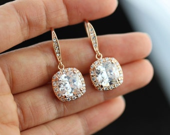 Cushion Cut rose gold earring drop bridal earring rose gold wedding earring