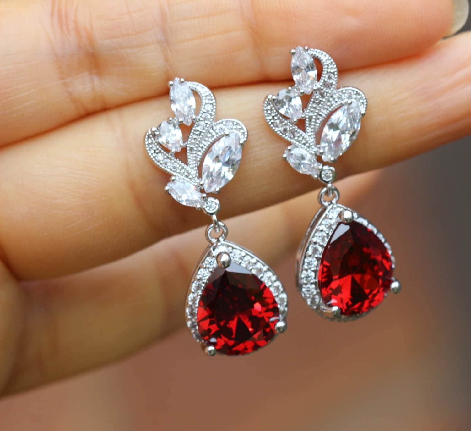 Garnet Red Earrings Garnet Earring Red Bridal Earring Bridal - Etsy Denmark